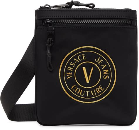 versace jeans couture black v-emblem bag|farfetch Versace Jeans.